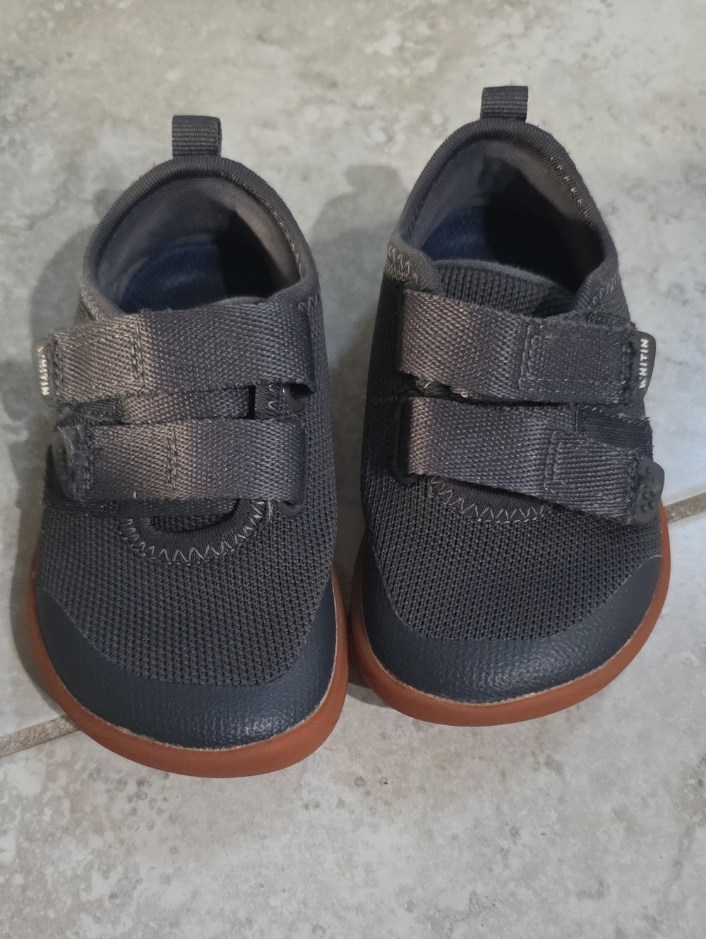 Kids Gray WHITIN Mesh Hook-and-Loop Sneakers with Brown Sole